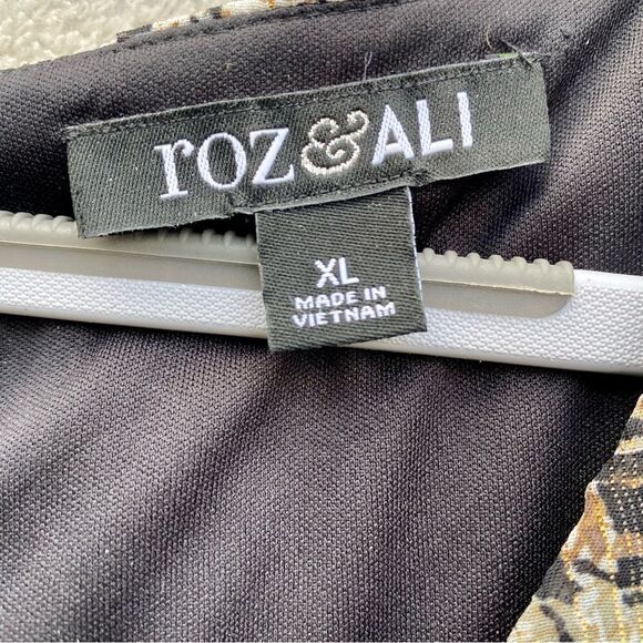 Roz & Ali XL womens long sleeve blouse, black, brown and gold  Bell Sleeve UEC - Picture 2 of 8